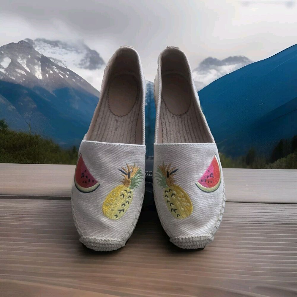 J Crew 6 5.Espadrilles Fruit Salad Embroidered Shoes Pineapple Watermelon‎ NWOB